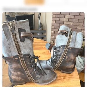 Freebird Two-Tone Gray and Brown Combat Boots